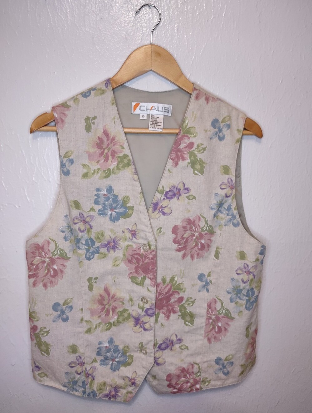Vintage Chaus 90's Floral Button Down Vest Top Women's Size 10